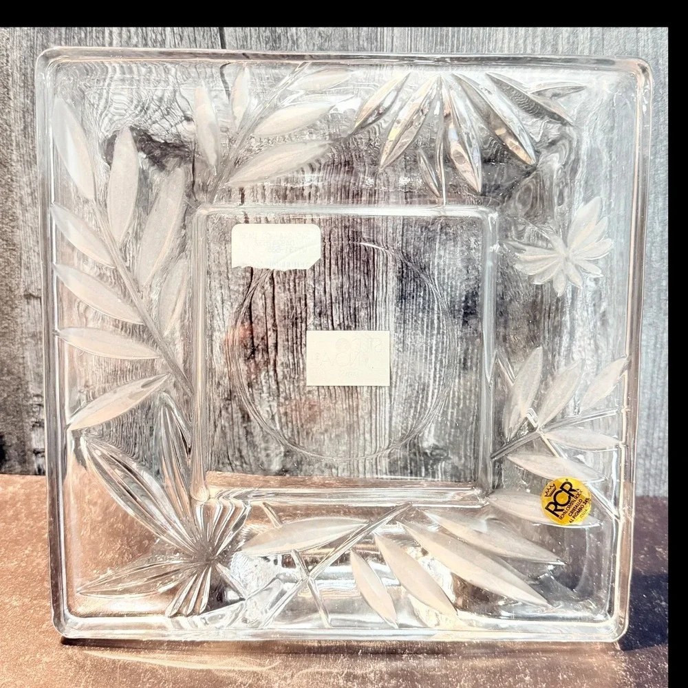 Studio Nova RCR Photo Frame Frosted Leaf Lead Crystal Clear 8x8 1990s Vintage